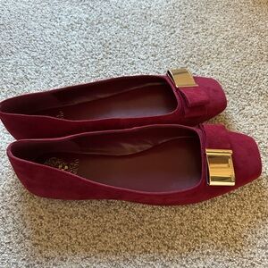 Vince Camuto Burgundy Flats with Gold Detail